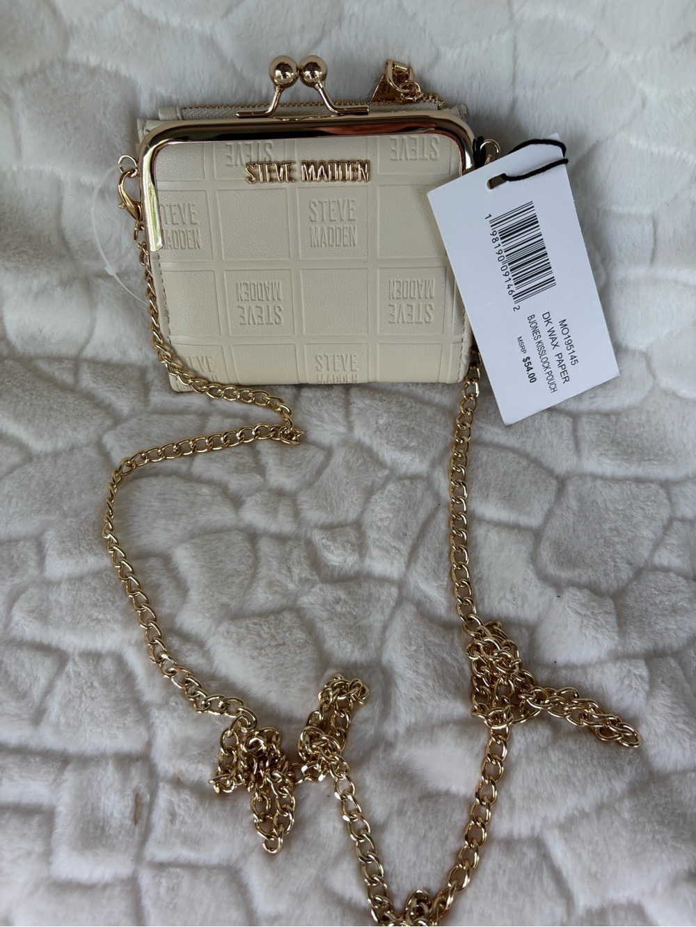 Steve Madden DK Wax Paper Bjones Mini Kiss-Lock Crossbody Pouch with Gold Chain
